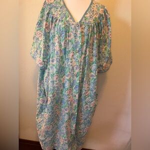 Vintage Nightgown House Dress with Puff Sleeves